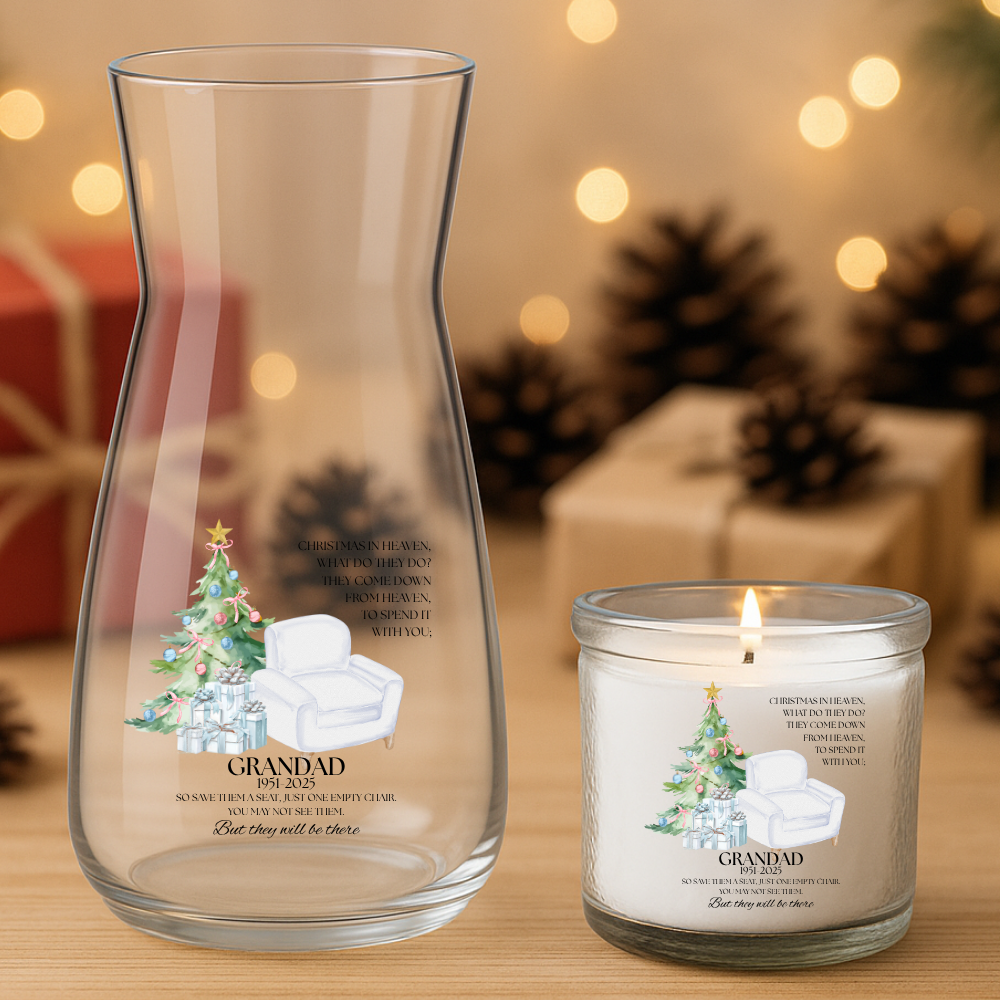 Christmas in heaven, what do they do? They come down from heaven, to spend it with you white sofa - Personalized - Christmas UV DTF Decal