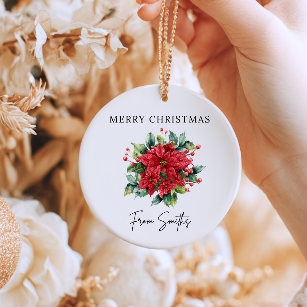 Merry Christmas Red Flowers - Personalized - Christmas UV DTF Decal