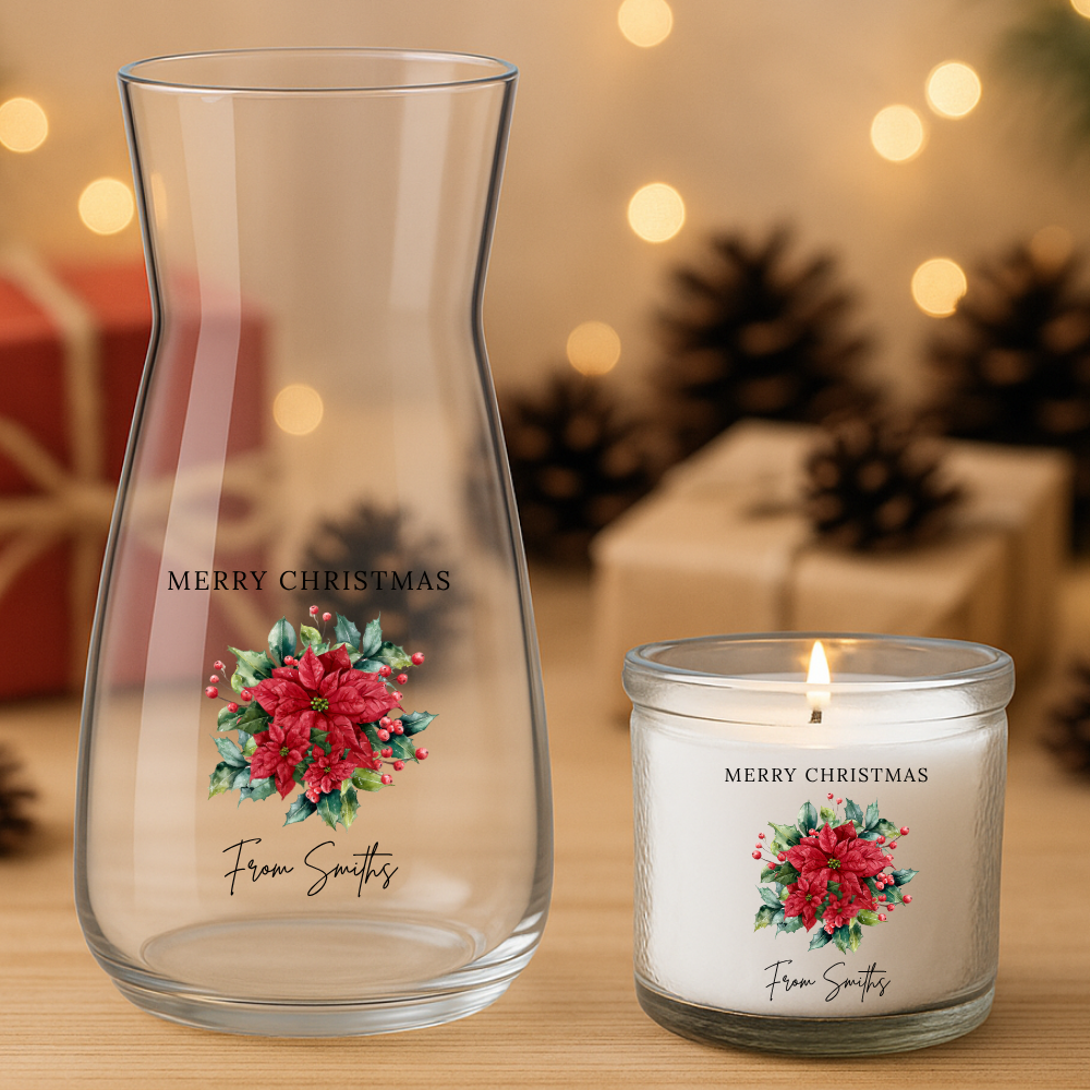 Merry Christmas Red Flowers - Personalized - Christmas UV DTF Decal