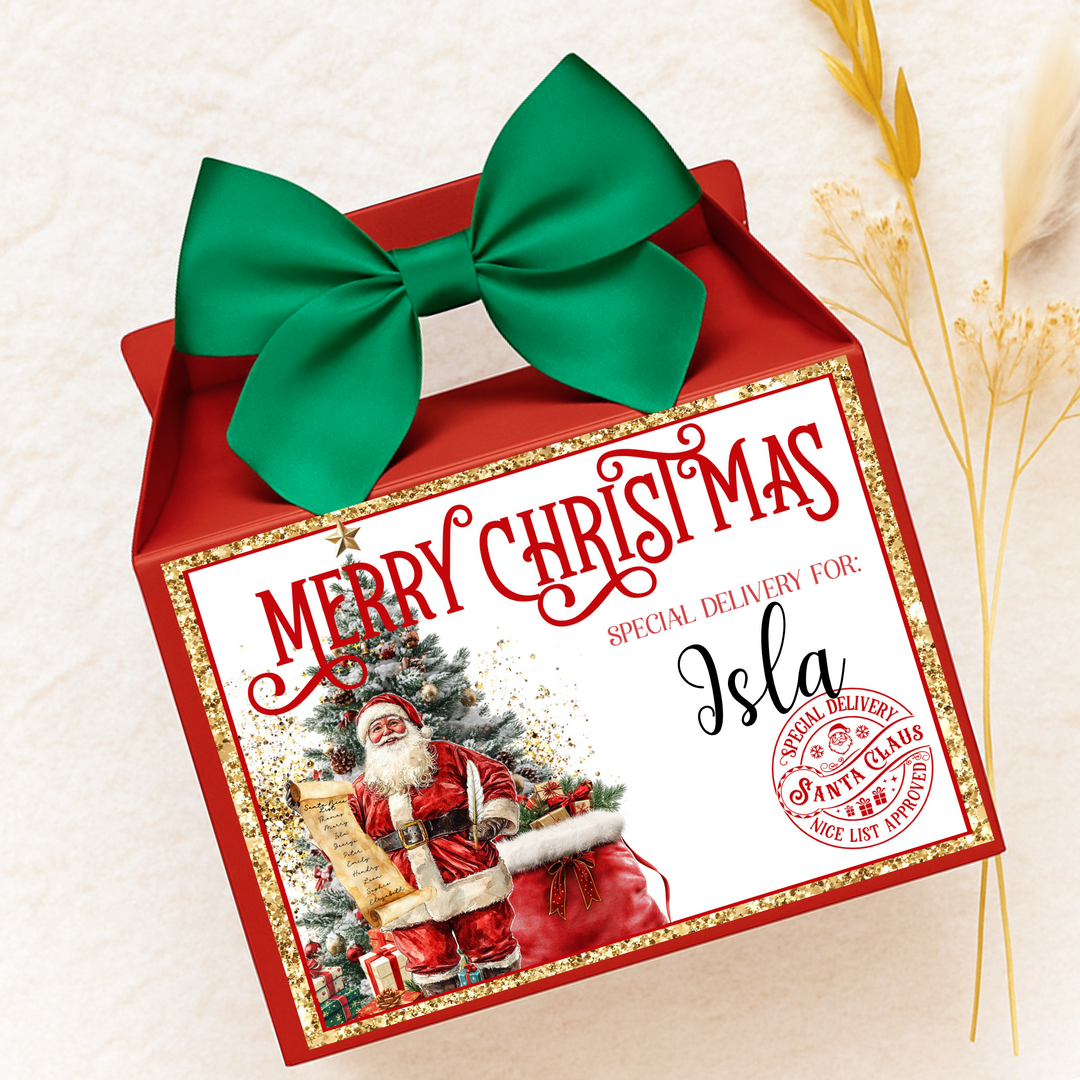 Label Sticker Party treat box - Santa Merry Christmas nice list