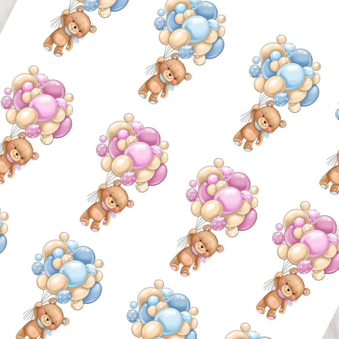 Balloon Bear - Pink - Blue - CHOOSE UV DTF decal - DTF Transfer