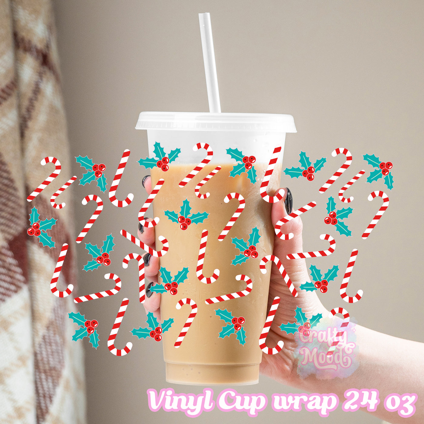 Candy cane Holly - 24oz Cold Cup Wrap Only