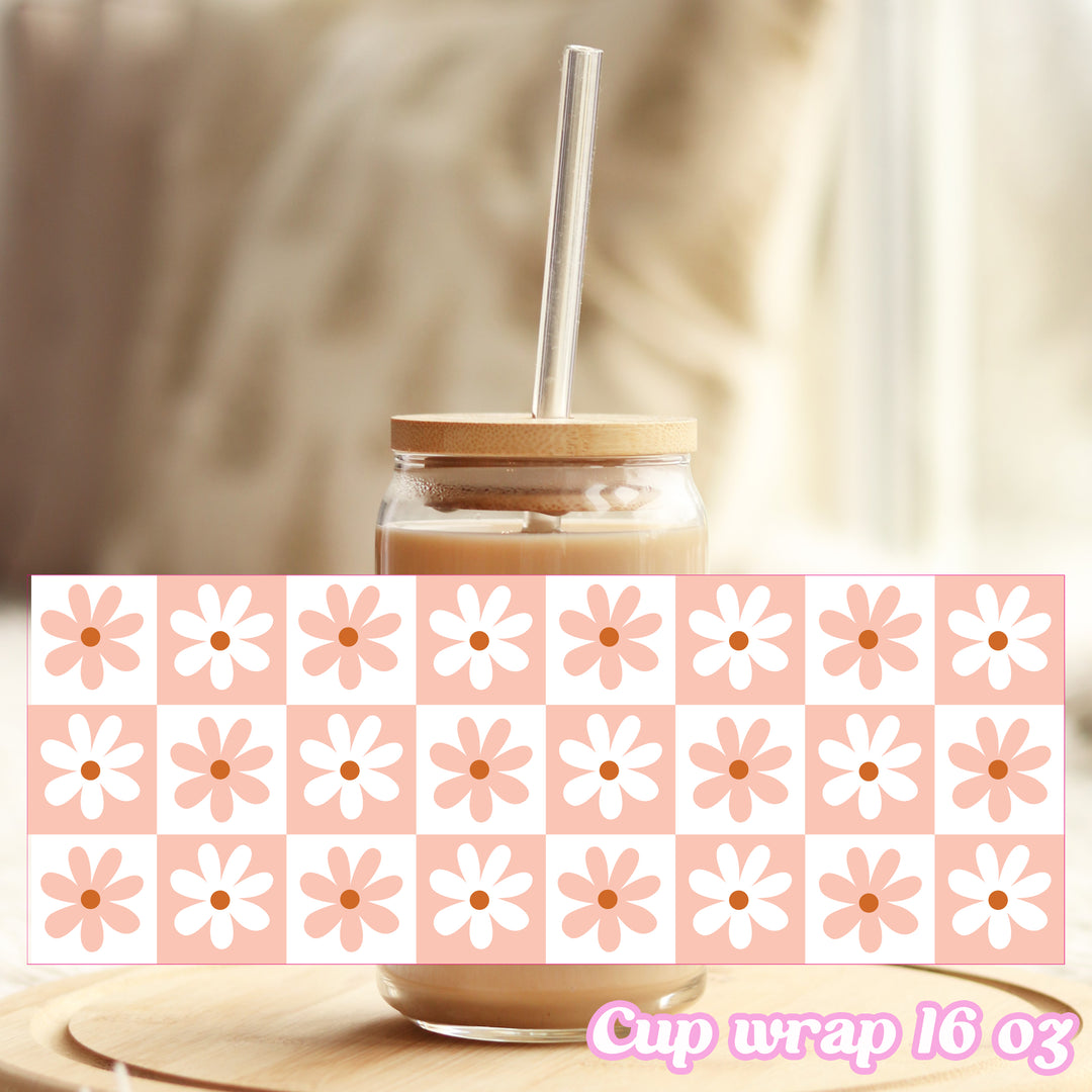 Retro flower - 16oz Libbey Glass Cup Wrap Only