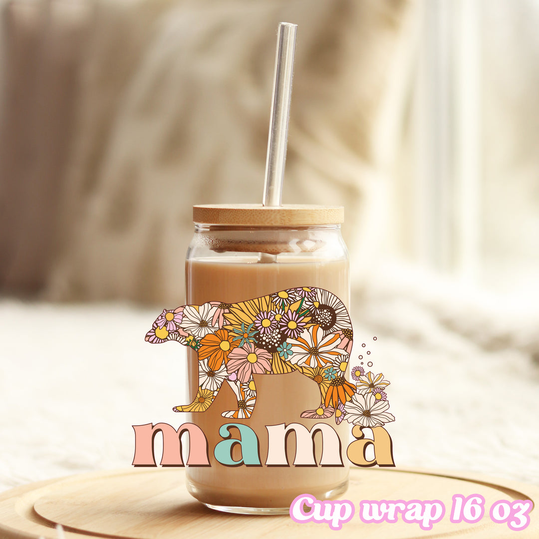 Mom mama Bear - 16oz Libbey Glass Cup Wrap decal Only