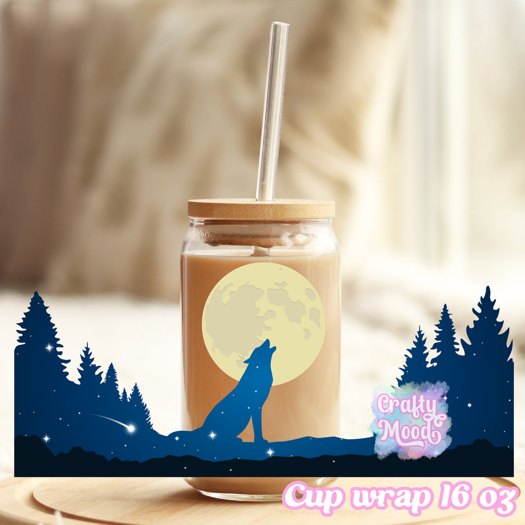 Wolf shooting star- 16oz Libbey Glass Cup Wrap Only