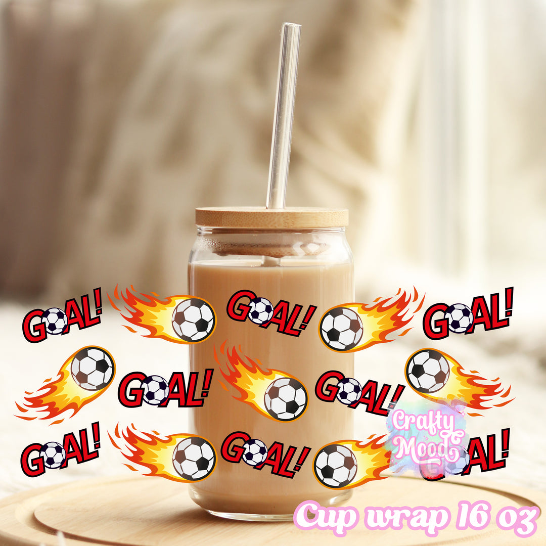 Football soccer fire - 16oz Libbey Glass Cup Wrap Only