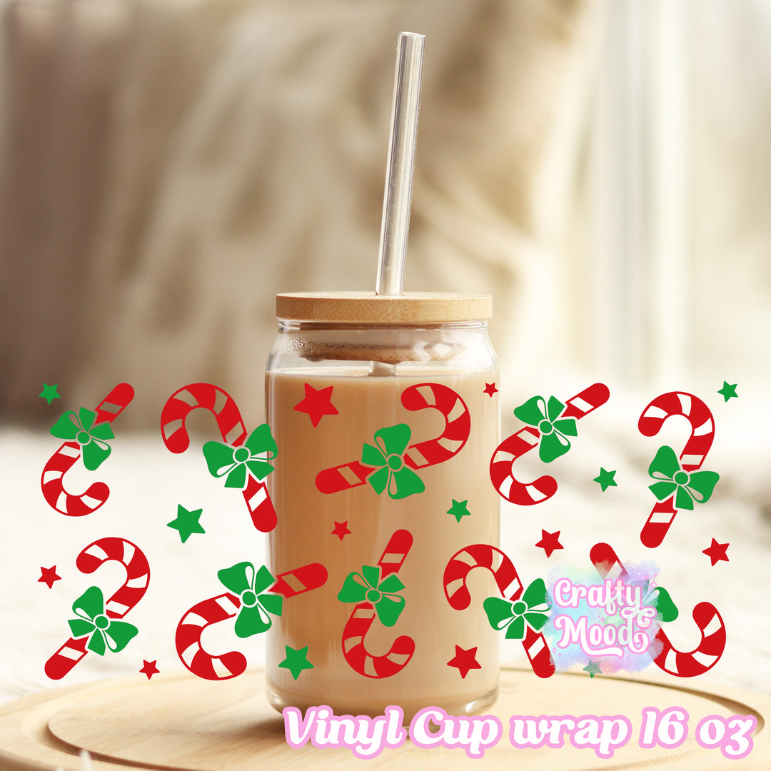 Candy cane - 16oz Libbey Glass Cup Wrap Only