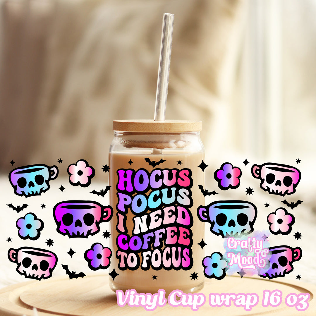 Hocus Pocus I Need Coffee to Focus - 16oz Libbey Glass Cup Wrap Only