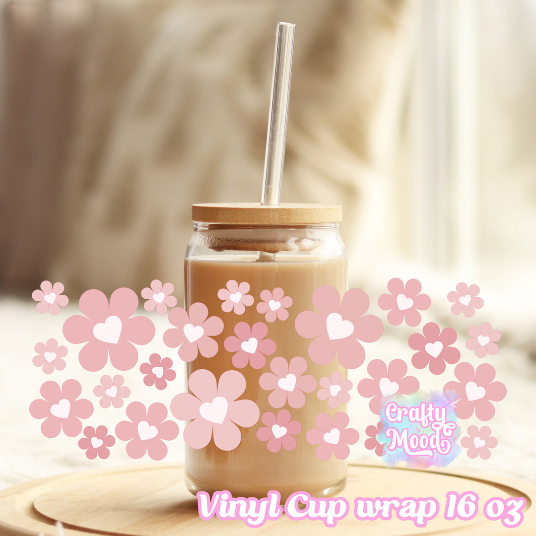 Flower heart - 16oz Libbey Glass Cup Wrap Only