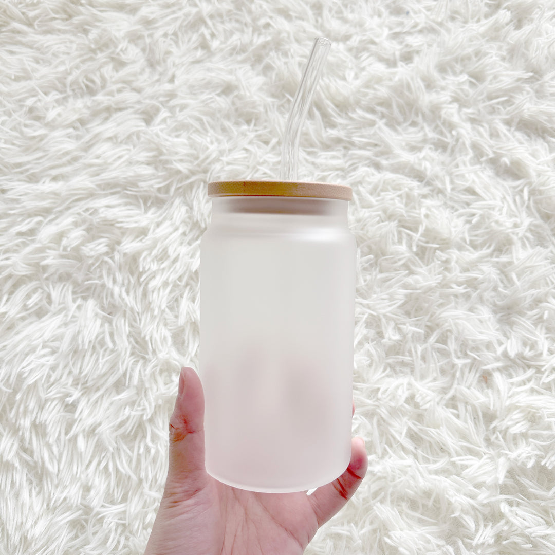 sublimation 16oz Beer Glass Cup Frosted with bamboo lid and glass straw Libbey