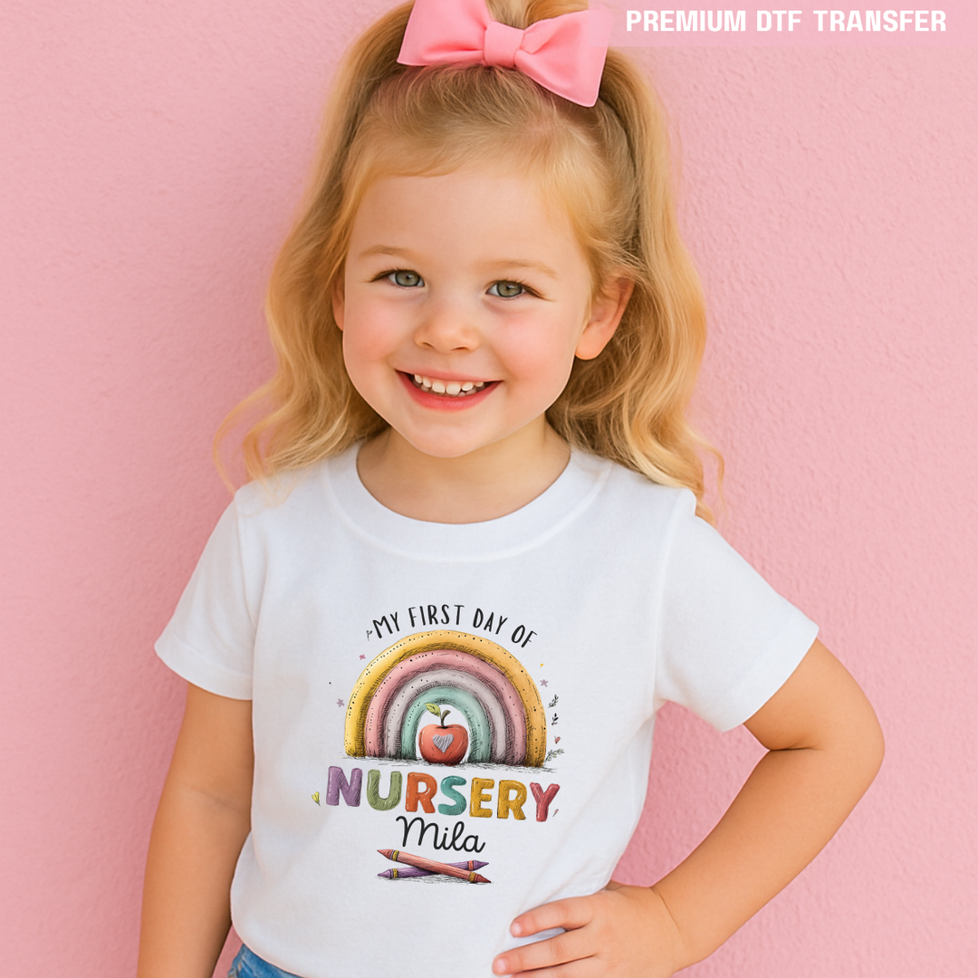 My first day of nursery - rainbow apple - personalised - reception -year 1