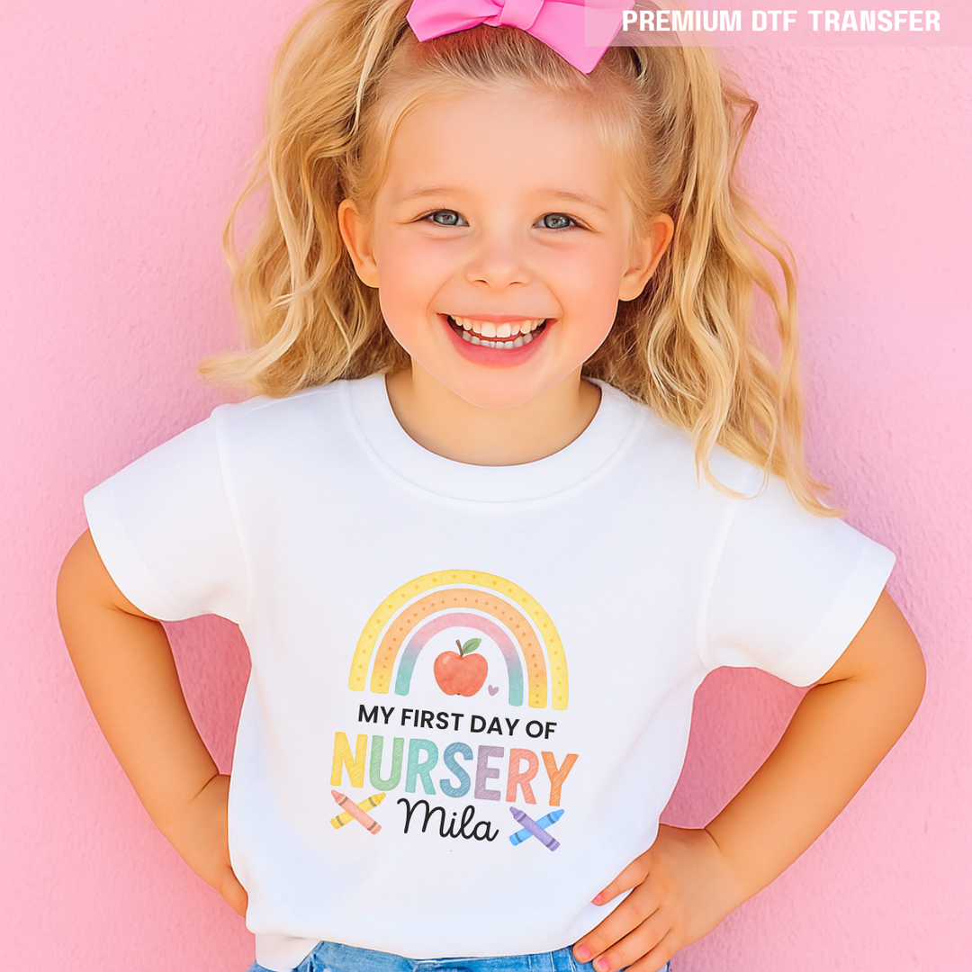 My first day of nursery - bright rainbow - personalised - reception -year 1