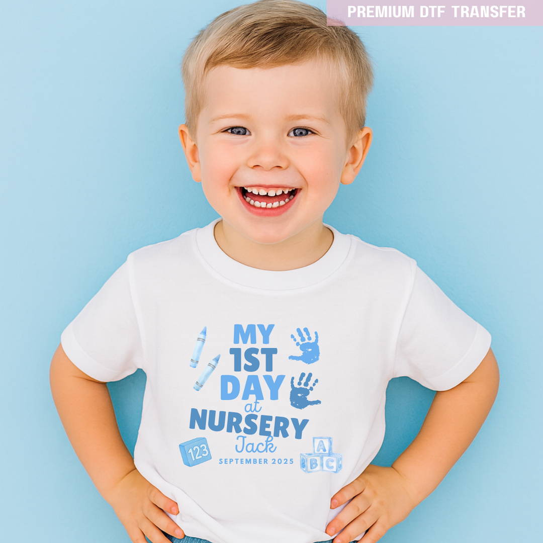 My first day of nursery - blue handprint - personalised - reception -year 1