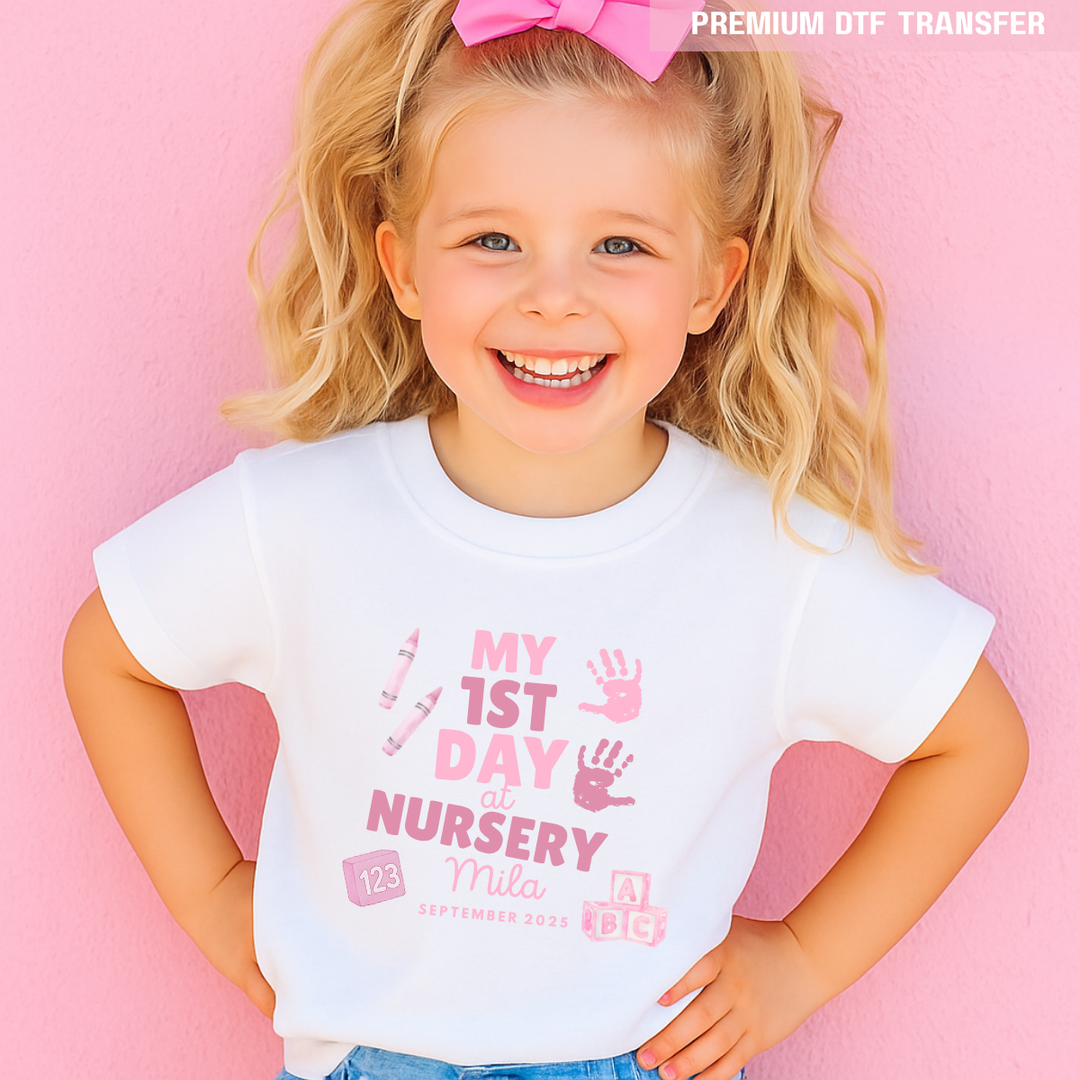 My first day of nursery - pink handprint - personalised - reception -year 1
