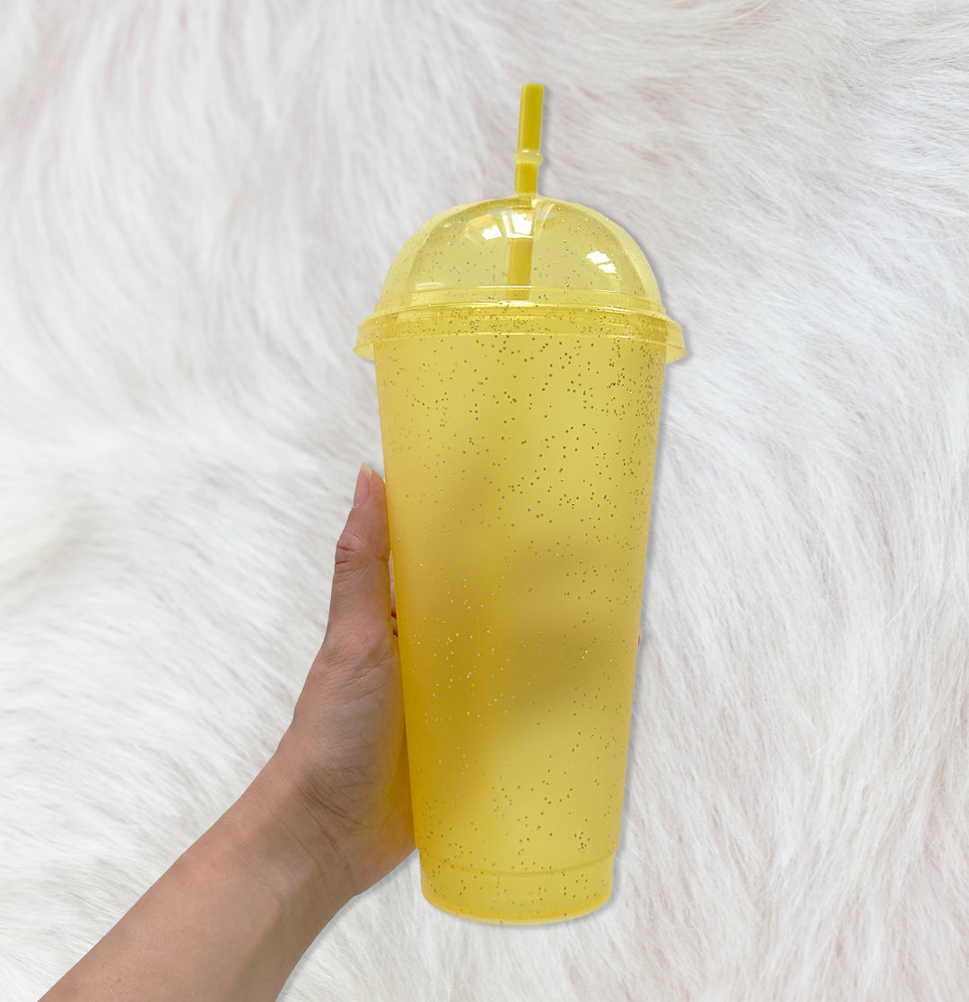 Yellow Dome lid - Glitter colour Cold cup 24oz
