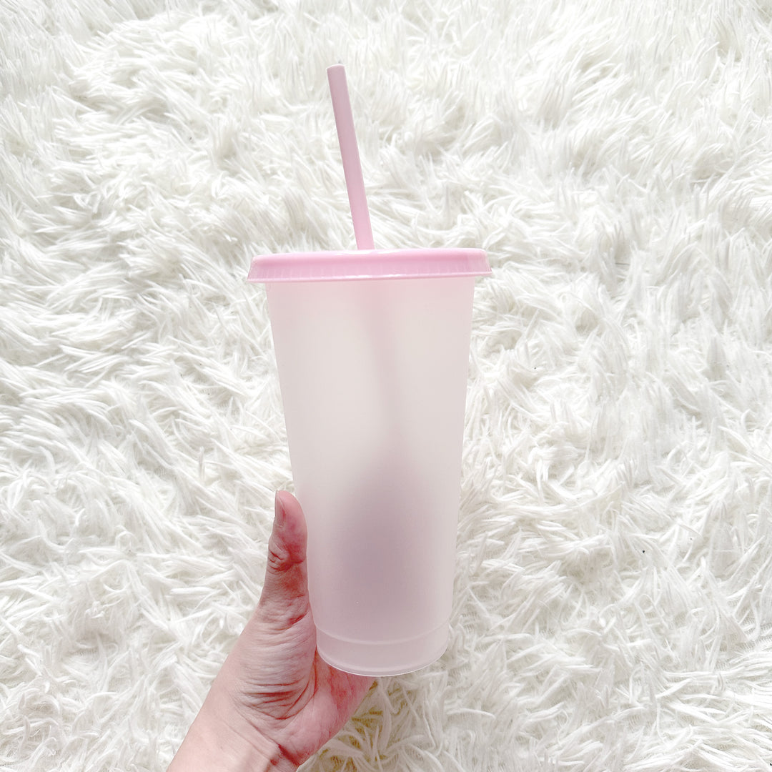 Frosted cup pink lid - Solid colour Cold cup 24oz