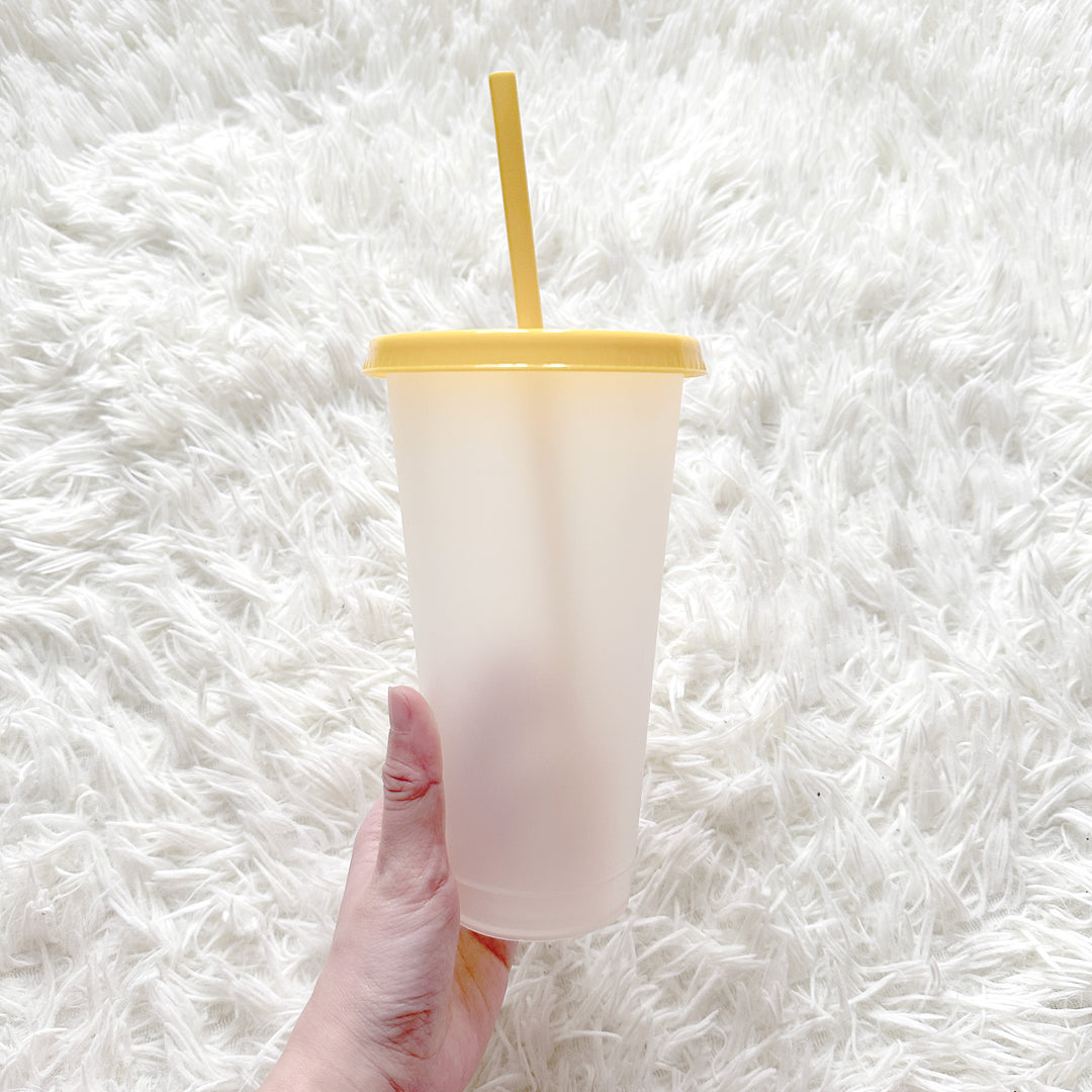 Frosted cup yellow lid - Solid colour Cold cup 24oz