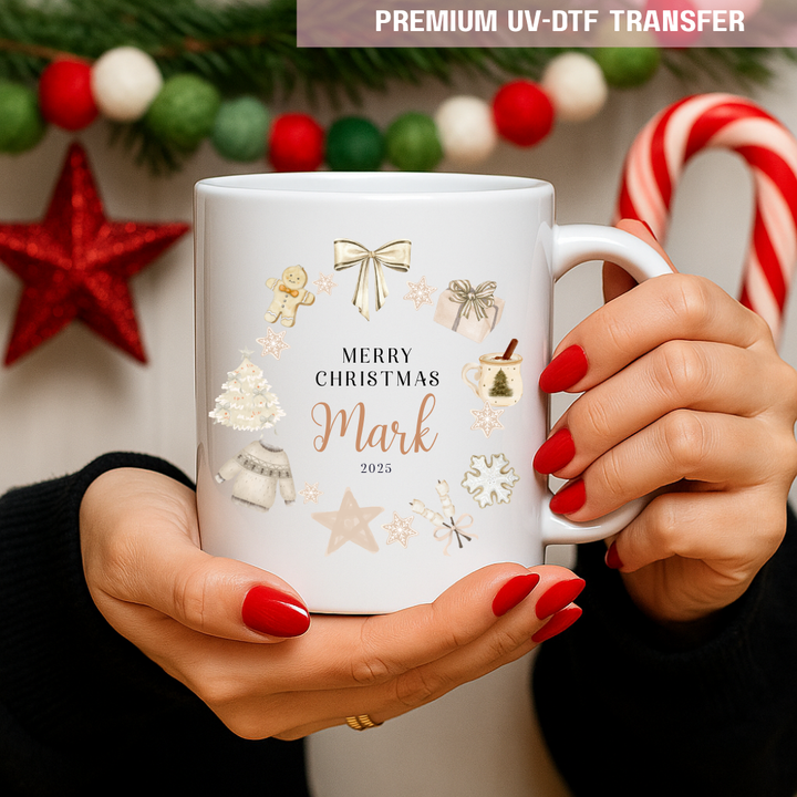 UV DTF decal - merry Christmas warm beige