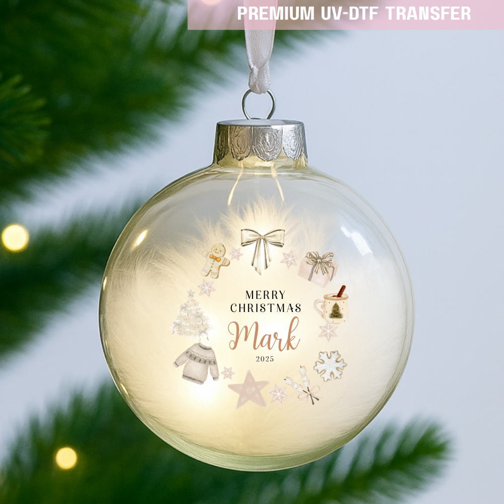 UV DTF decal - merry Christmas warm beige