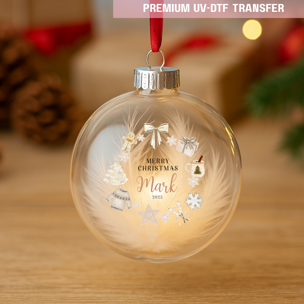 UV DTF decal - merry Christmas warm beige