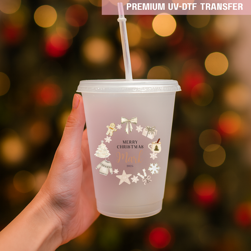 UV DTF decal - merry Christmas warm beige