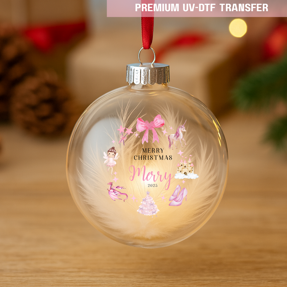 UV DTF decal - merry Christmas bow pink magic
