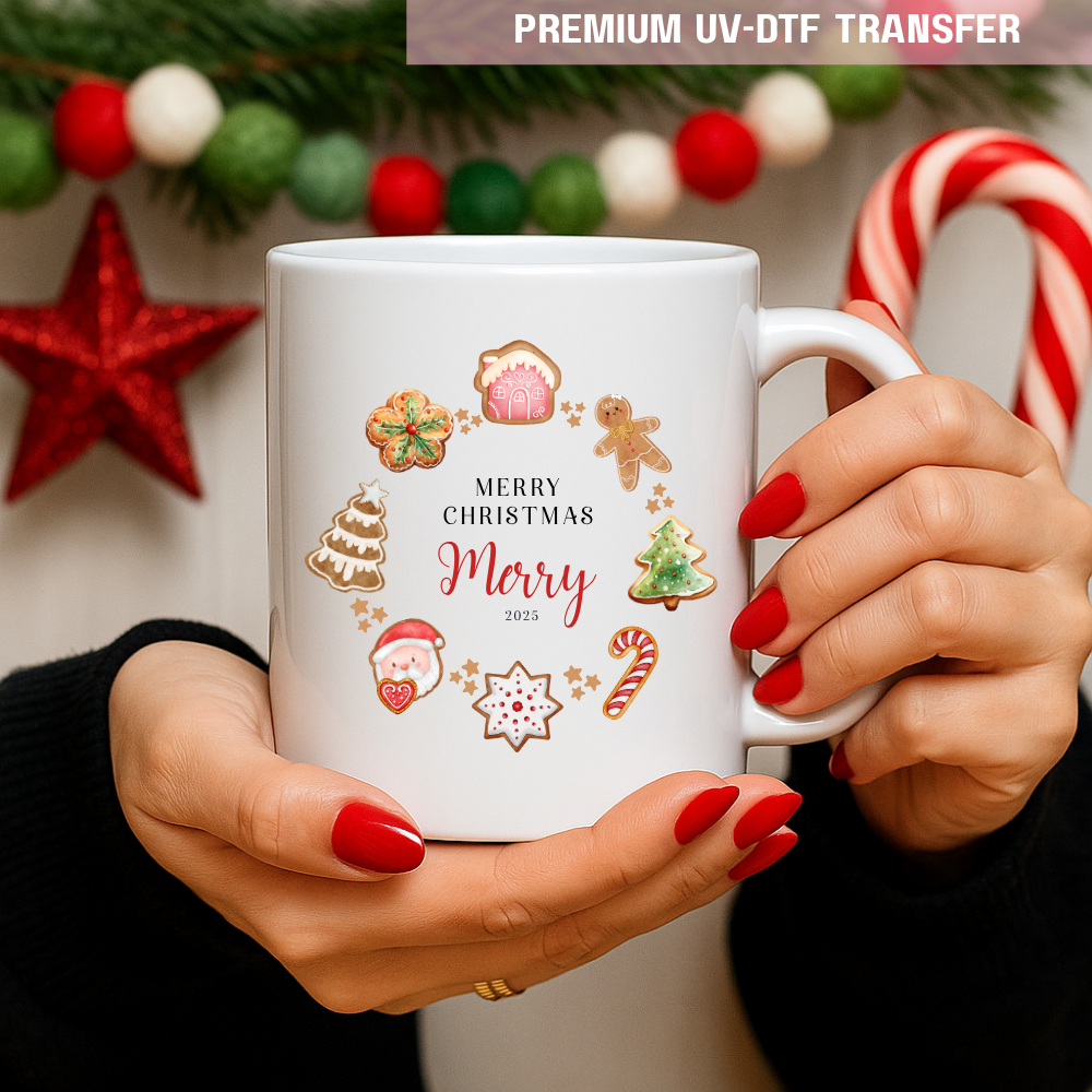 UV DTF decal - merry Christmas brown cookies