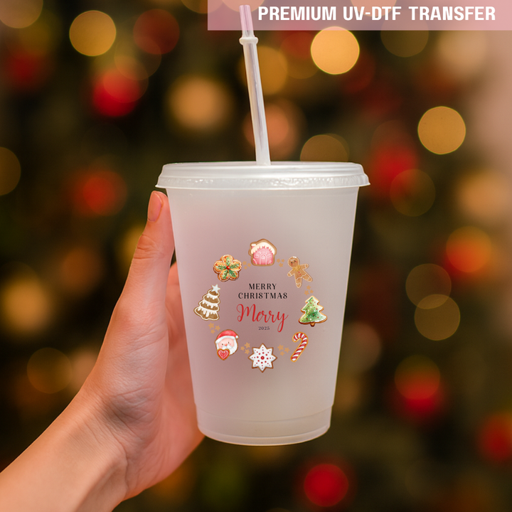 UV DTF decal - merry Christmas brown cookies