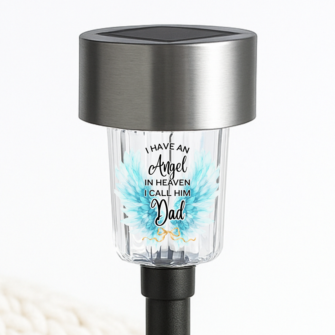 I have an angel in heaven i call him dad UV DTF decal solar light - memorial angel artic blue wing