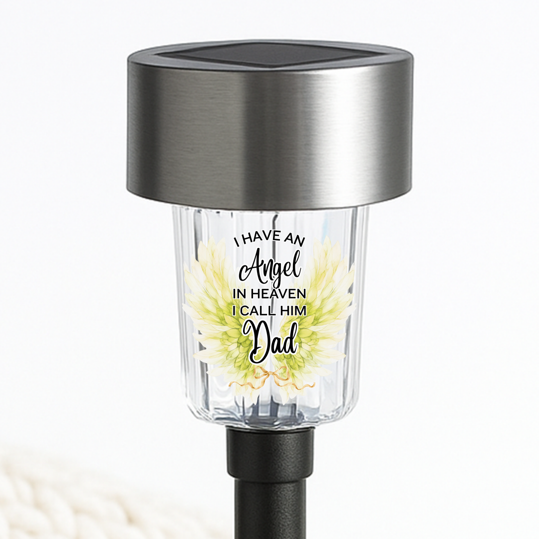 I have an angel in heaven I call him dad UV DTF decal solar light - memorial yellow green angel wing