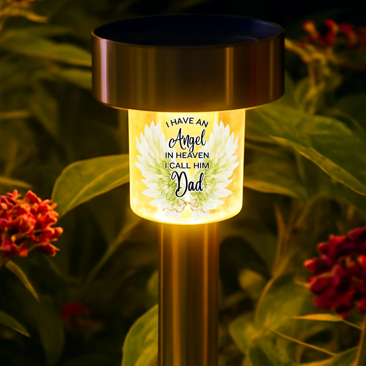 I have an angel in heaven I call him dad UV DTF decal solar light - memorial yellow green angel wing