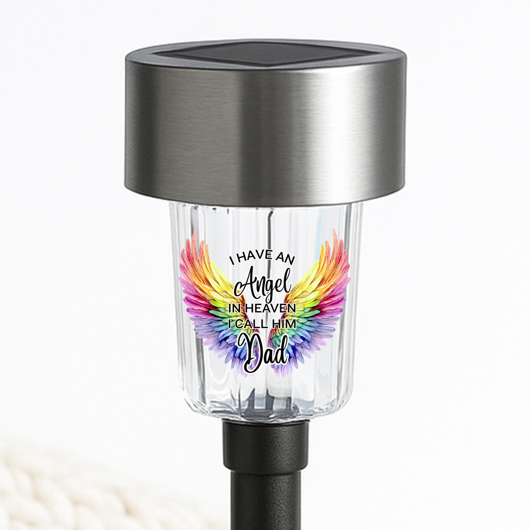 I have an angel in heaven I call him dad UV DTF decal solar light - memorial rainbow angel wings