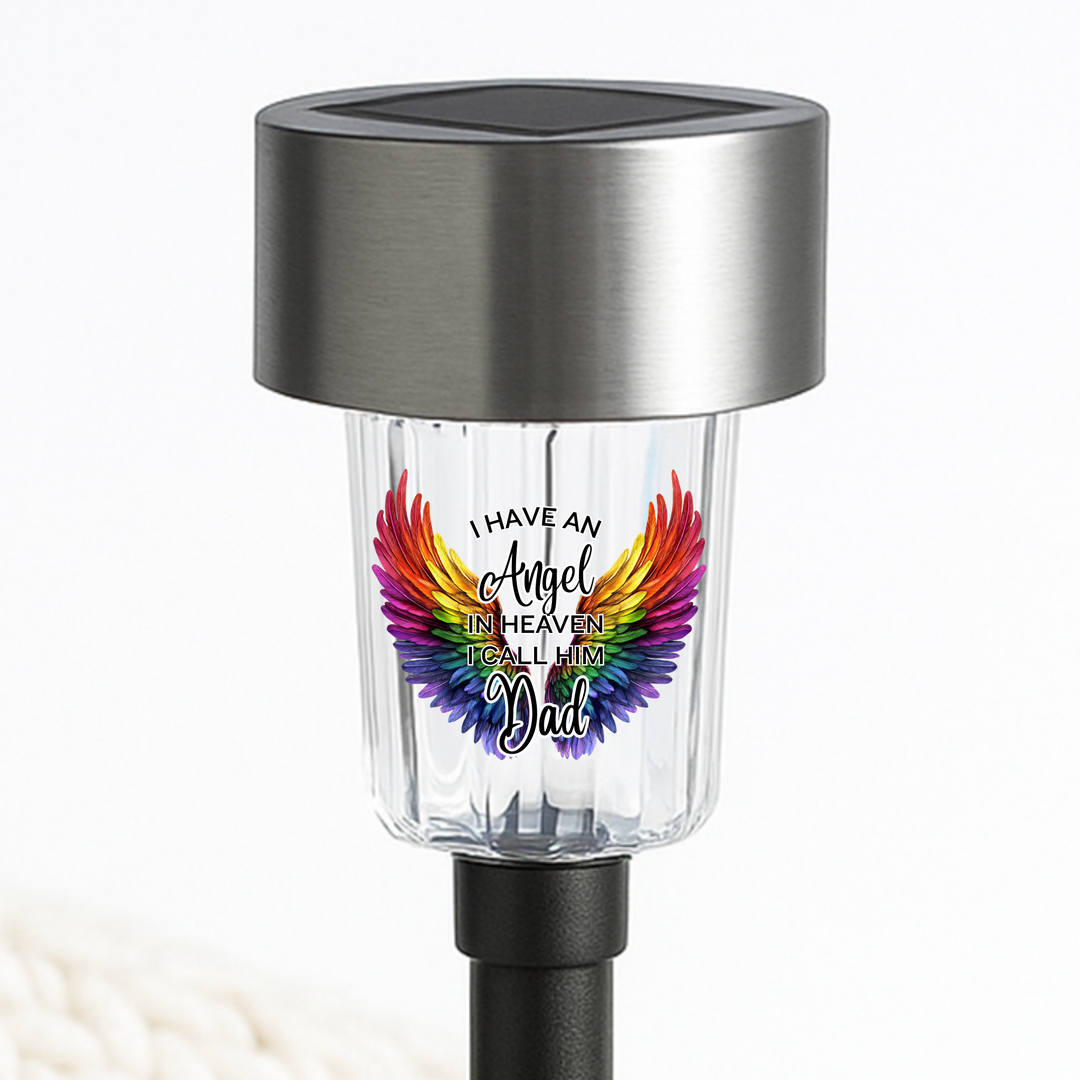 I have an angel in heaven I call him dad UV DTF decal solar light - memorial sharp rainbow angel wings