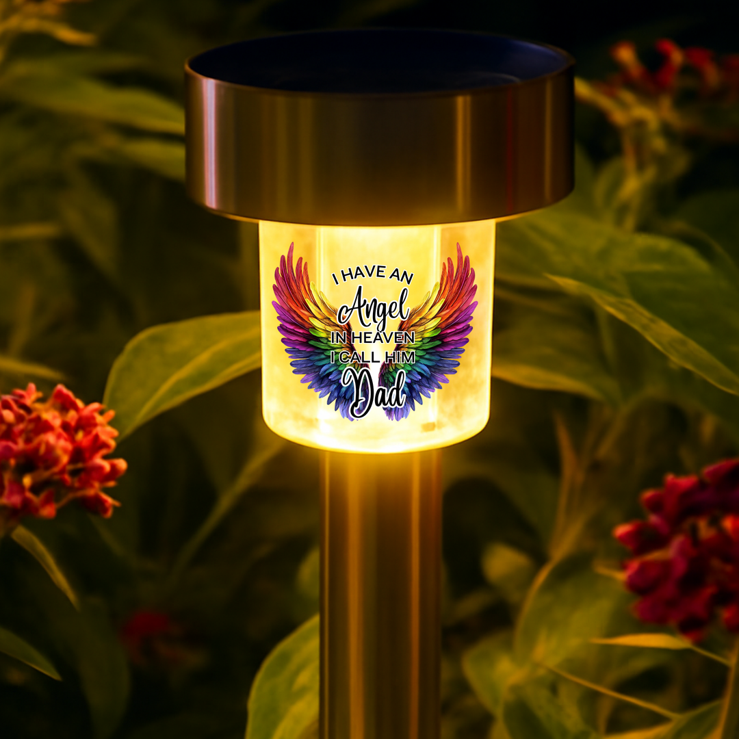 I have an angel in heaven I call him dad UV DTF decal solar light - memorial sharp rainbow angel wings
