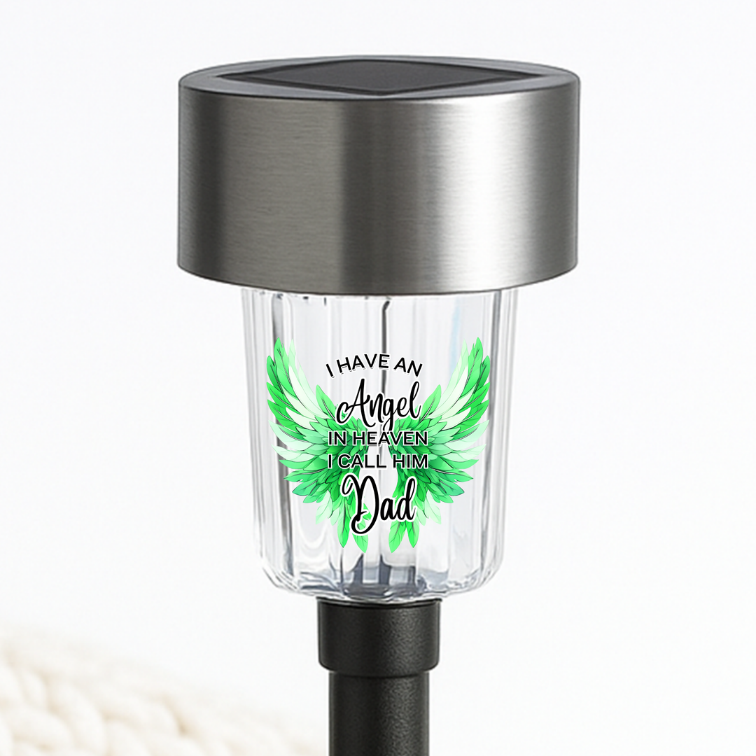 I have an angel in heaven I call him dad UV DTF decal solar light - memorial green angel wings