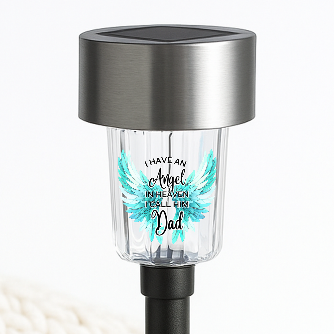 I have an angel in heaven I call him dad UV DTF decal solar light - memorial ice blue angel wings