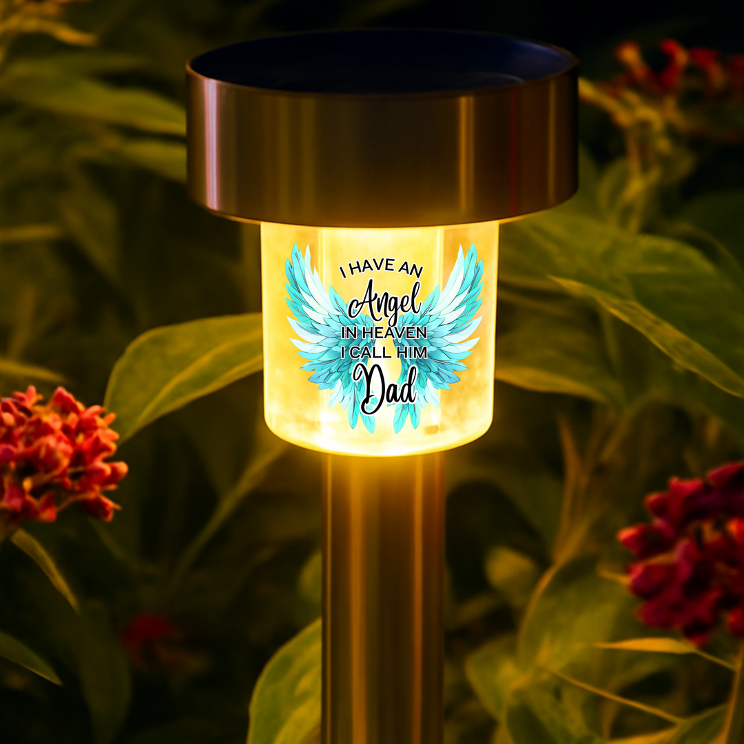 I have an angel in heaven I call him dad UV DTF decal solar light - memorial ice blue angel wings