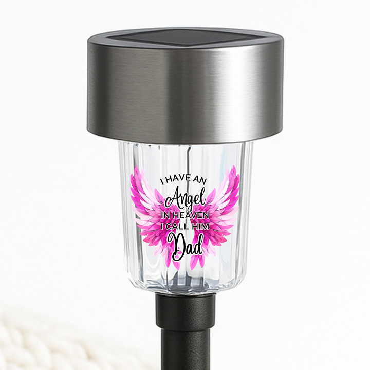 I have an angel in heaven I call him dad UV DTF decal solar light - memorial pink angel wings