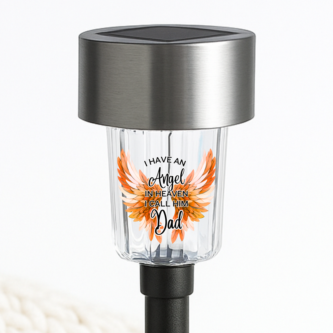 I have an angel in heaven I call him dad UV DTF decal solar light - memorial orange angel wings