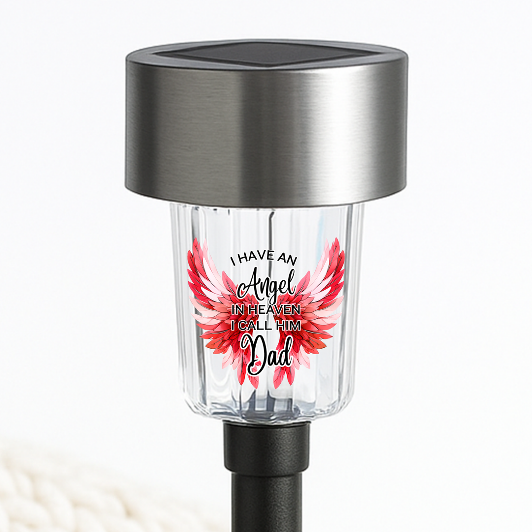 I have an angel in heaven I call him dad UV DTF decal solar light - memorial red angel wings
