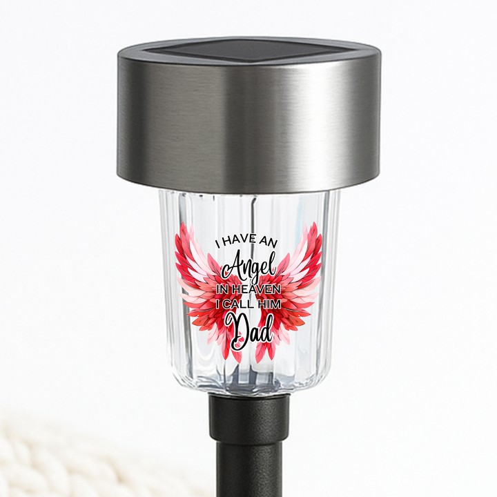 I have an angel in heaven I call him dad UV DTF decal solar light - memorial red angel wings