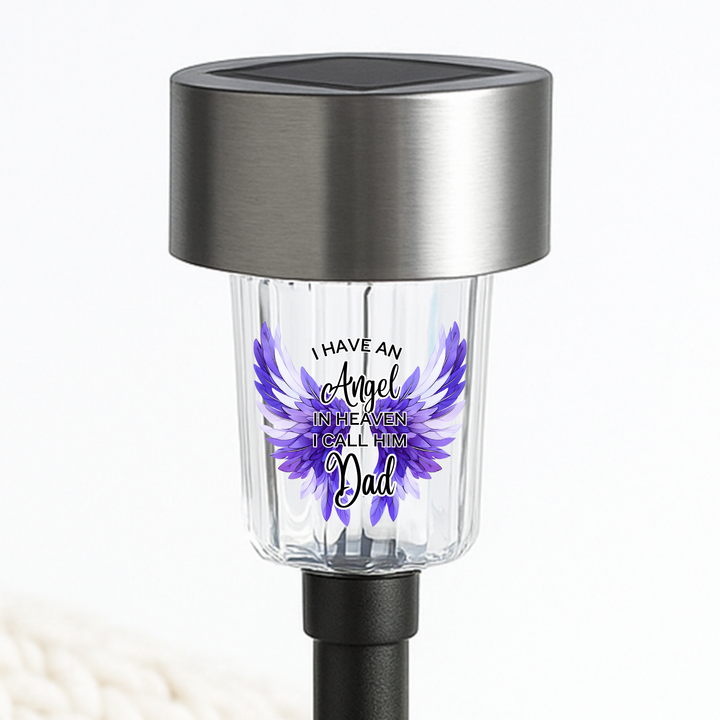 I have an angel in heaven I call him dad UV DTF decal solar light - memorial purple angel wings