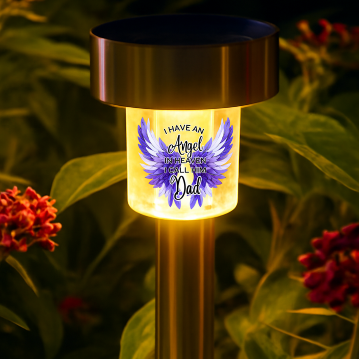 I have an angel in heaven I call him dad UV DTF decal solar light - memorial purple angel wings