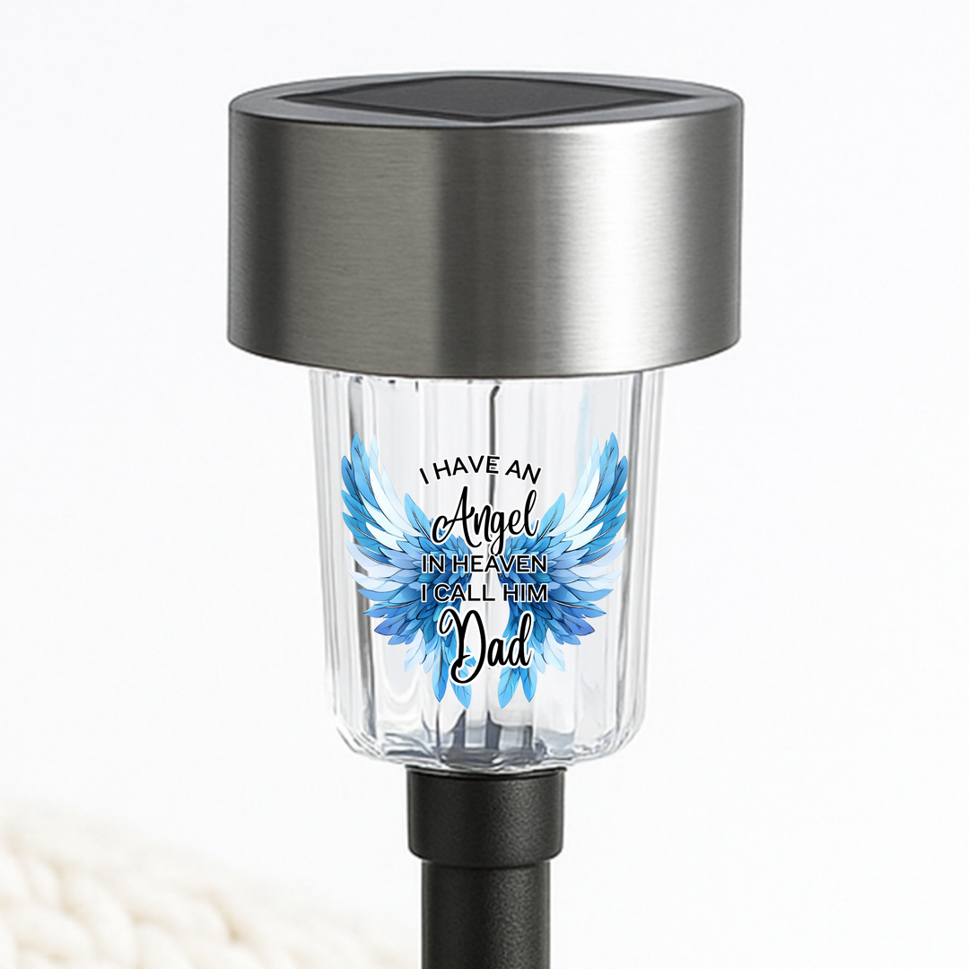 I have an angel in heaven I call him dad UV DTF decal solar light - memorial ice blue wings