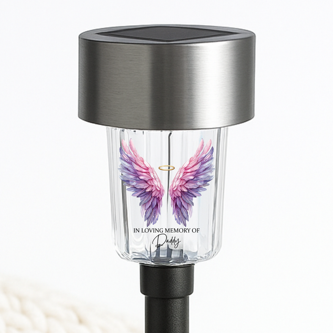In loving memory of daddy UV DTF decal solar light - memorial pink angel wings