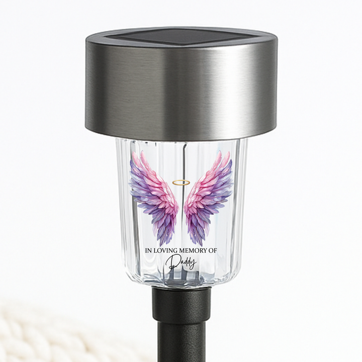 In loving memory of daddy UV DTF decal solar light - memorial pink angel wings