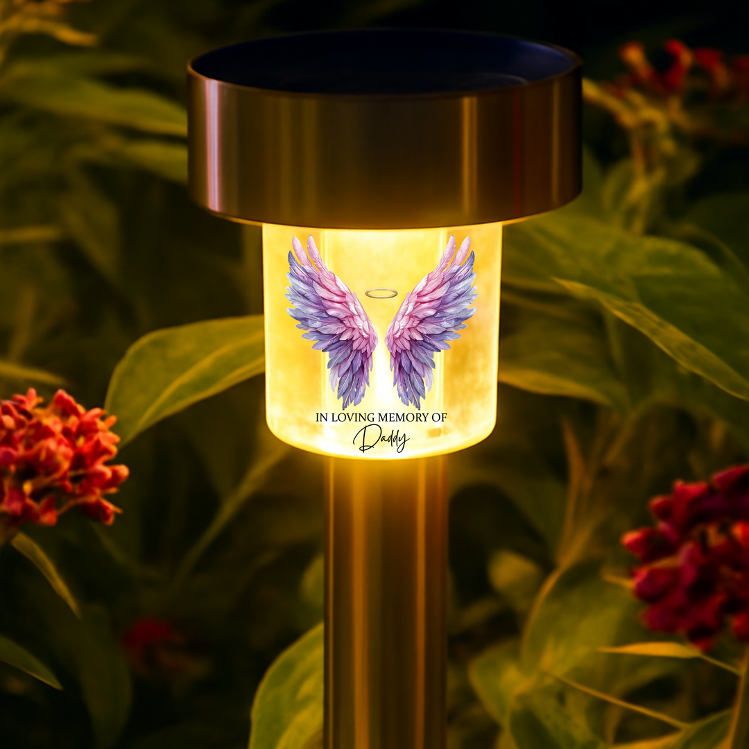 In loving memory of daddy UV DTF decal solar light - memorial pink angel wings