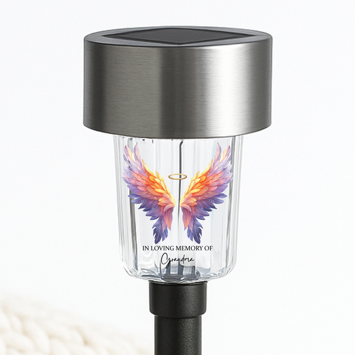 In loving memory of grandma UV DTF decal solar light - memorial golden angel wings