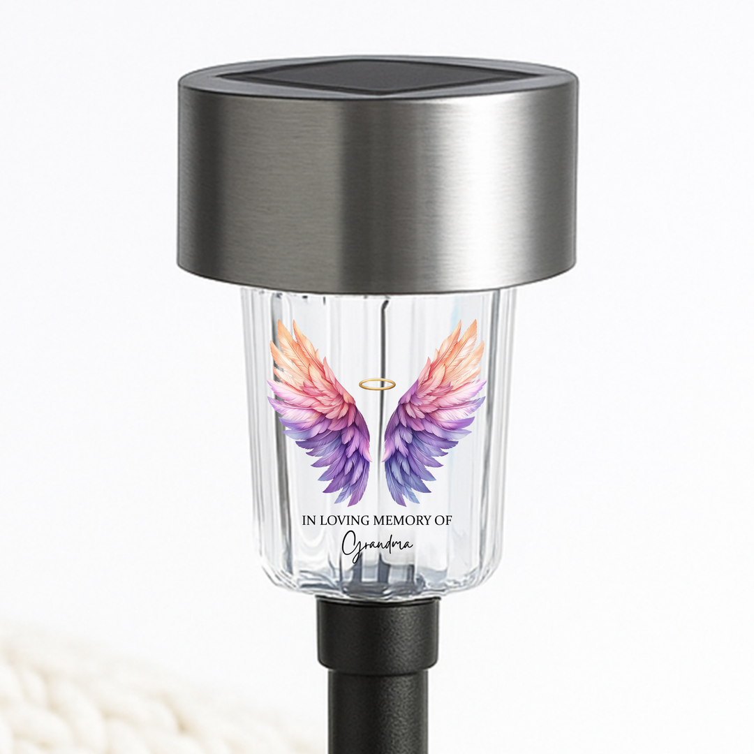In loving memory of grandma UV DTF decal solar light - memorial purple angel wings