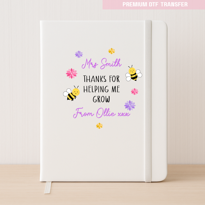 Personalised Thanks for helping me grow - teacher DTF transfer ready to press